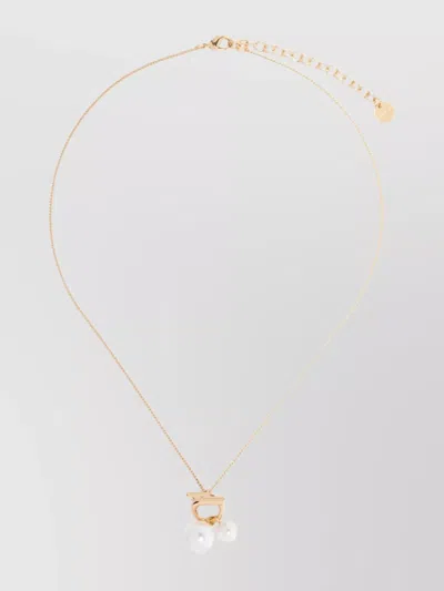 Ferragamo Faux-pearl Embellished Pendant Necklace In Grey