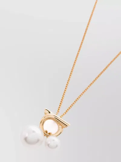 Ferragamo Faux-pearl Embellished Pendant Necklace In Grey