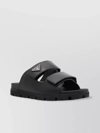 Prada Leather Strap Sandals In Black
