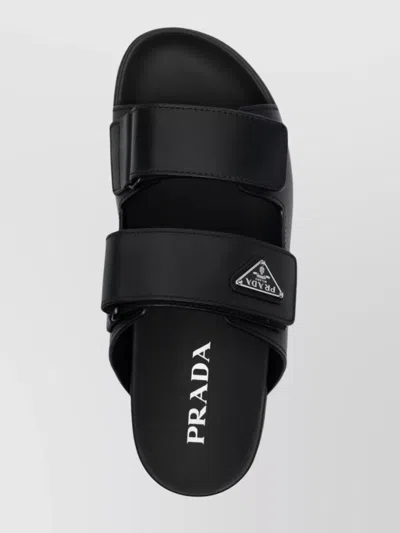 Prada Leather Strap Sandals In Black
