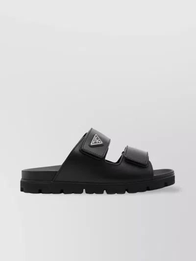Prada Leather Strap Sandals In Black