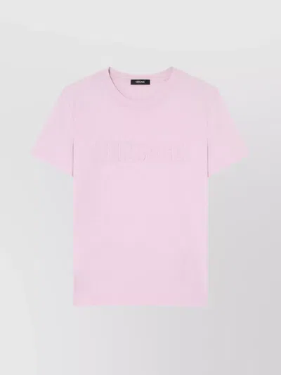 Versace Fringed Logo T-shirt For Casual Style In Pink