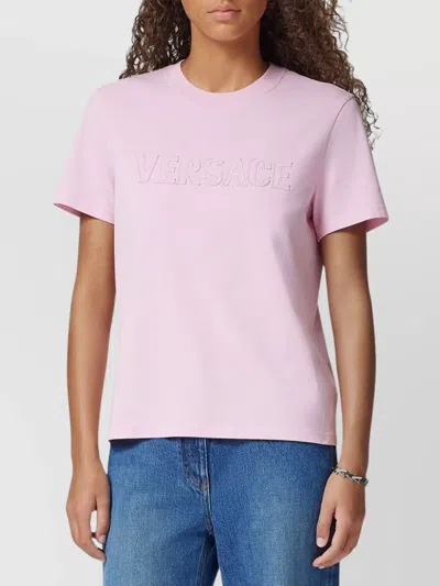 Versace Fringed Logo T-shirt For Casual Style In Pink