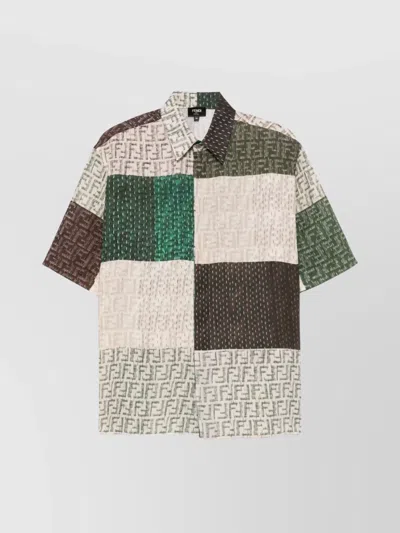 Fendi Men Linen Shirt With All-over Ff Print In Multi