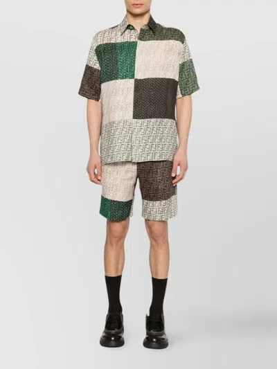 Fendi Men Linen Shirt With All-over Ff Print In Multi