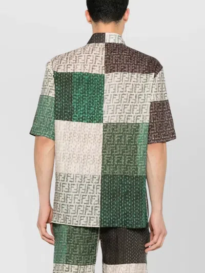 Fendi Men Linen Shirt With All-over Ff Print In Multi