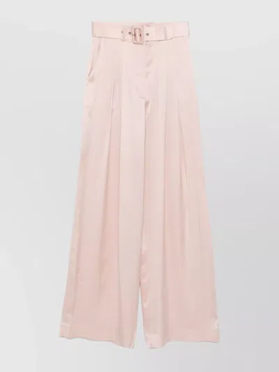 Zimmermann Pink Silk Tuck Pants In Pink