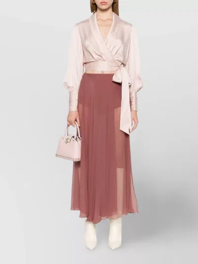 Zimmermann Long-sleeved Silk Wrap Top In Pink