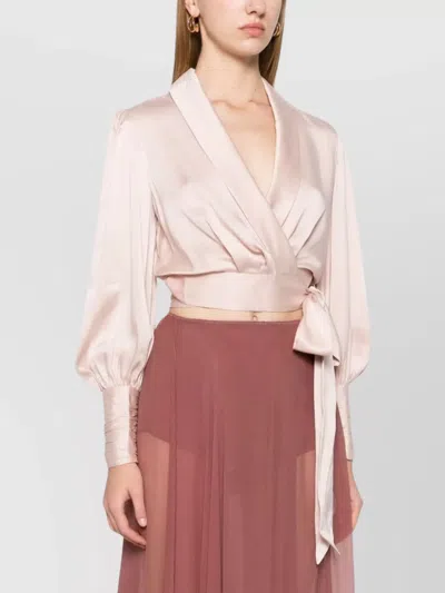 Zimmermann Long-sleeved Silk Wrap Top In Pink
