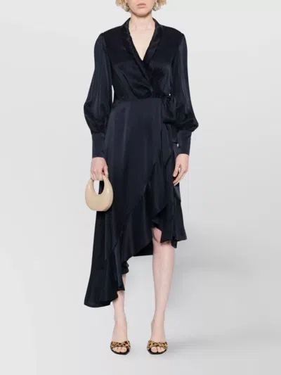 Zimmermann Long-sleeve Wrap Silk Midi Dress In Black