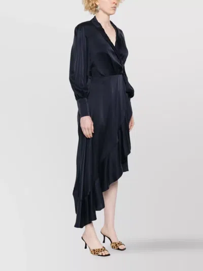 Zimmermann Long-sleeve Wrap Silk Midi Dress In Black