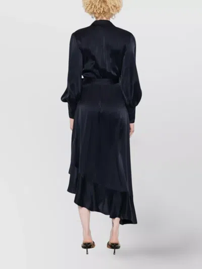 Zimmermann Long-sleeve Wrap Silk Midi Dress In Black