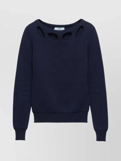 Prada Pullover Aus Baumwolle Mit U-boot-ausschnitt In Blue