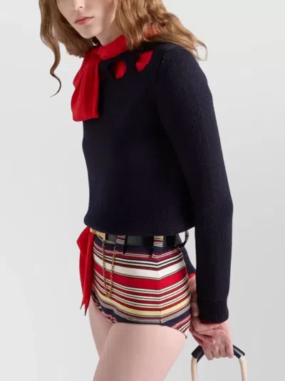 Prada Pullover Aus Baumwolle Mit U-boot-ausschnitt In Blue