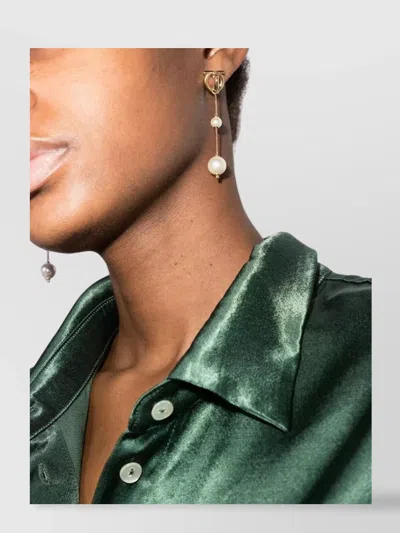 Ferragamo Double Pearl Gancini Pendant Earrings In Grey