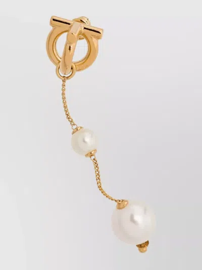 Ferragamo Double Pearl Gancini Pendant Earrings In Grey