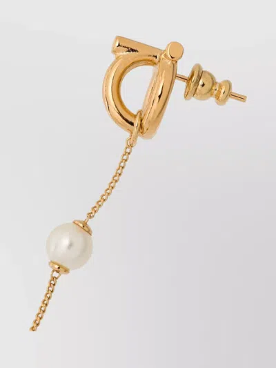 Ferragamo Double Pearl Gancini Pendant Earrings In Grey
