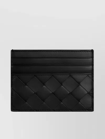 Bottega Veneta Intricately Woven Black Card Holder With Six Slots