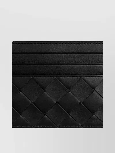 Bottega Veneta Intricately Woven Black Card Holder With Six Slots