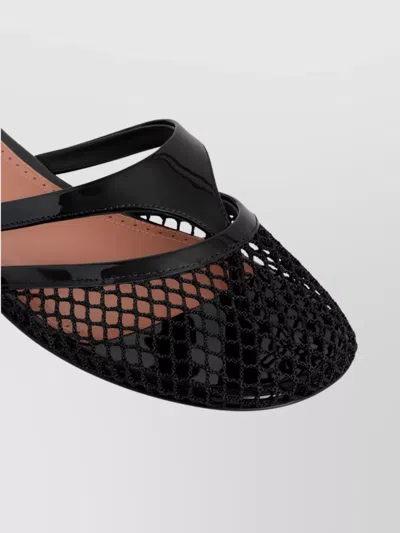 Alaïa Fishnet And Leather Flip Flops Flat Mules Shoes In Black