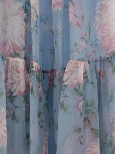 Chloé Chloe Women Long Dress Peonies Print On Organic Silk Mousseline In Blue
