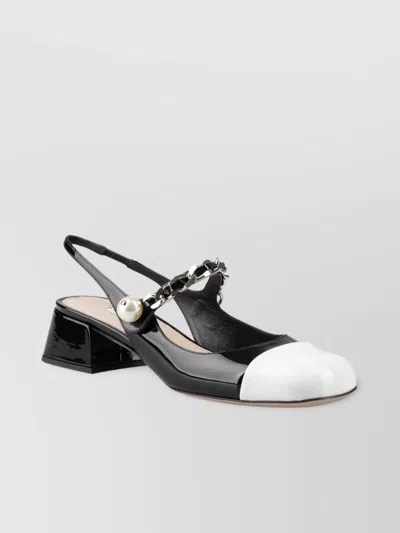 Miu Miu Two-tone Patent Leather Slingback Pumps In Black