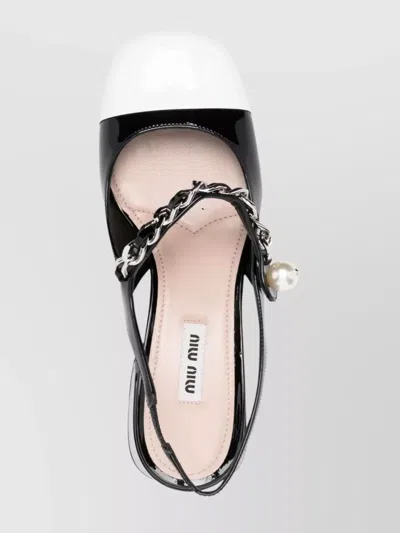Miu Miu Two-tone Patent Leather Slingback Pumps In Black