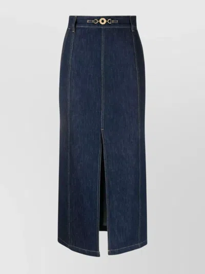 Patou Slit-detail Organic-denim Midi Skirt In Blue
