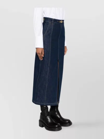Patou Slit-detail Organic-denim Midi Skirt In Blue