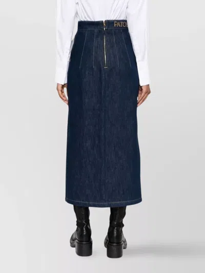 Patou Slit-detail Organic-denim Midi Skirt In Blue