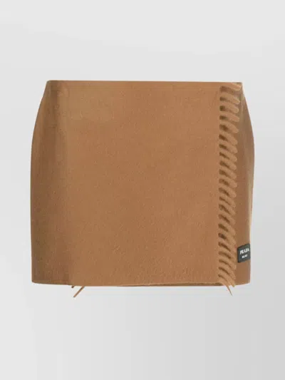 Prada Wraparound Cashmere Miniskirt Clothing In Brown