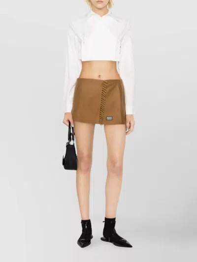 Prada Wraparound Cashmere Miniskirt Clothing In Brown
