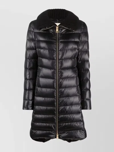 Herno Long Navy Puffer Jacket With Removable Ribbed Collar In Black