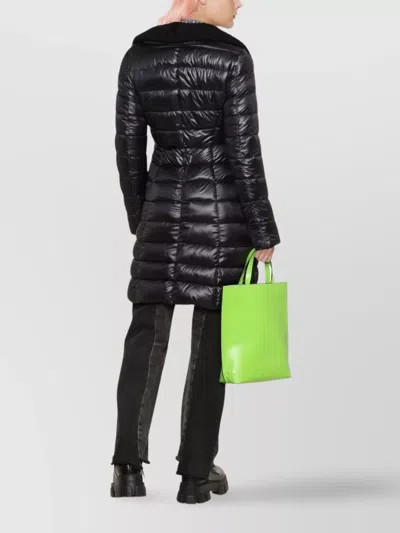 Herno Long Navy Puffer Jacket With Removable Ribbed Collar In Black