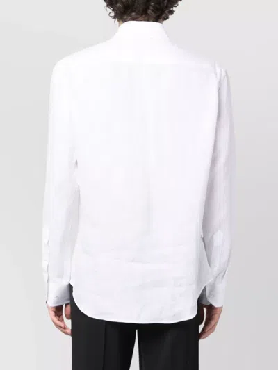 Giorgio Armani Hidden Button Long Sleeve Shirt In White Cotton