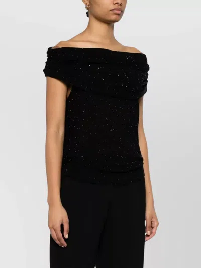 Roberto Collina Wool Top With Micro Sequins And Draped Detail