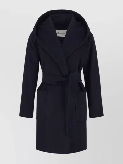 Max Mara Rialto Hooded Wrap Coat In Blue