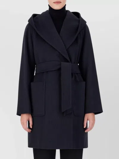 Max Mara Rialto Hooded Wrap Coat In Blue