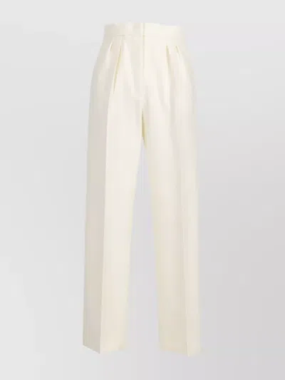 Max Mara Ankle-cropped High-waisted Wool Trousers In White
