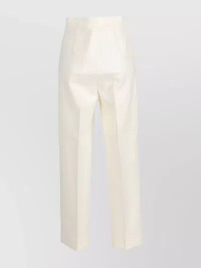 Max Mara Ankle-cropped High-waisted Wool Trousers In White