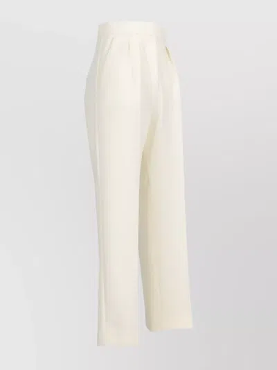 Max Mara Ankle-cropped High-waisted Wool Trousers In White