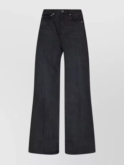 Ami Alexandre Mattiussi Wide Leg Cotton Trousers With Front Pockets In Black