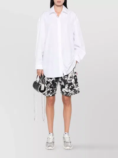 Palm Angels Monogram Embroidered Loose Shirt In White Off White