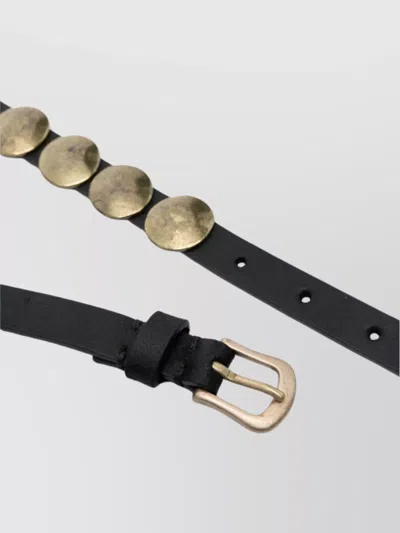 Golden Goose Belt Trinidad Thin Washed Leather Flesh Side With Studs In Black