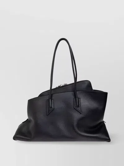 Attico La Passeggiata Grained Leather Tote Bag In Black