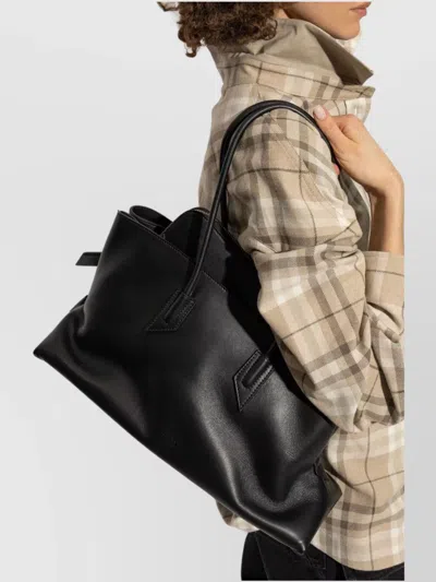 Attico La Passeggiata Grained Leather Tote Bag In Black