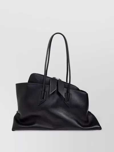 Attico La Passeggiata Grained Leather Tote Bag In Black