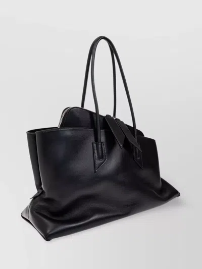 Attico La Passeggiata Grained Leather Tote Bag In Black