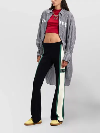 Palm Angels Striped Logo Print Midi Shirt Dress In Navy Blue - Off White