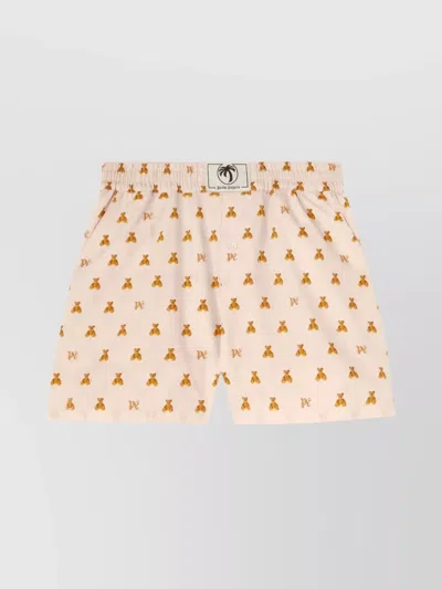 Palm Angels Soft Pink Monogram Shorts In Neutral